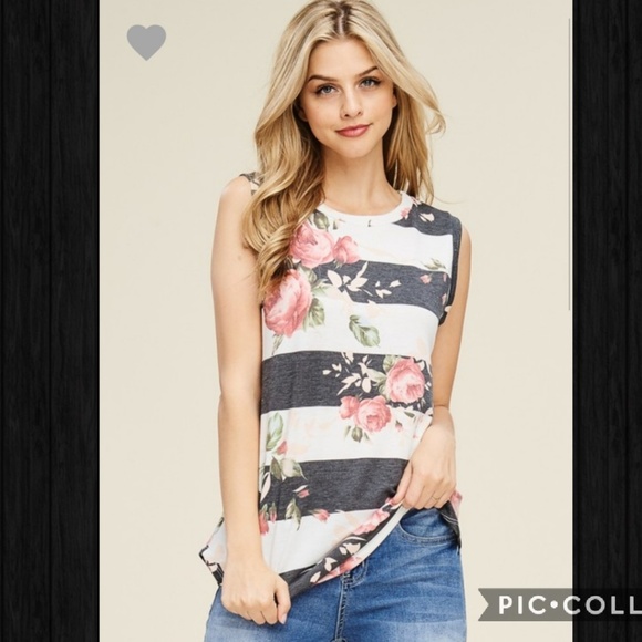 Floral Stripe Tank - Picture 2 of 2